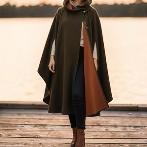 James Peter James Wool and Cashmere Olive Green Cape and Scarf